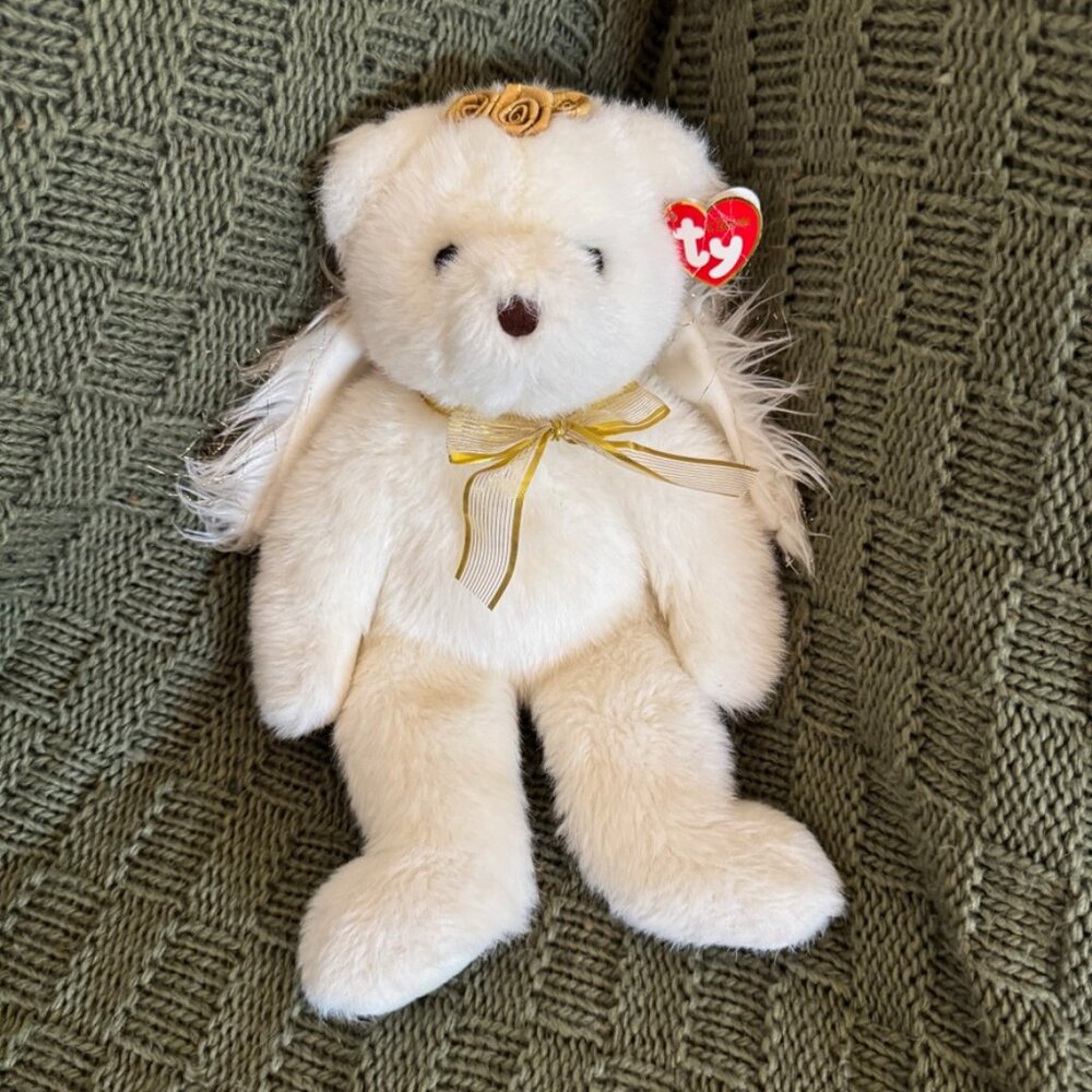 Ty Classic Divine Angel Bear Plush w/ Wings Halo Gold Ribbon Vintage Y2K
